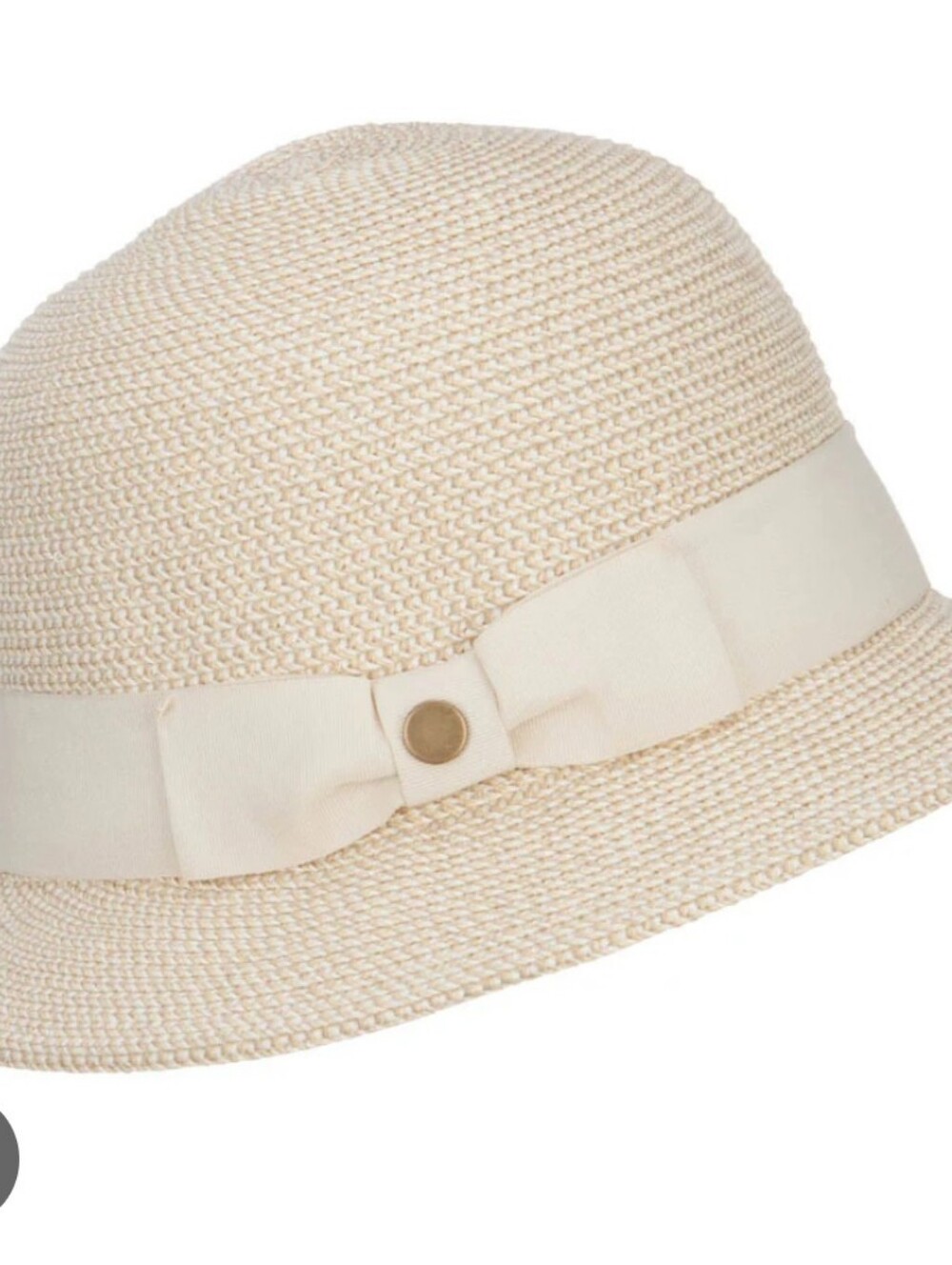 Cream Knit Bucket Hat with Tan Accent